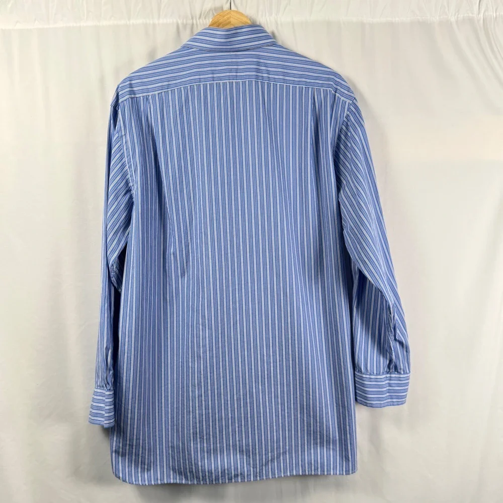 Polo Ralph Lauren Mens 17 32-33 Blue White Striped Cotton Button Down Shirt Pony